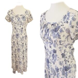 Vintage Blue Floral Milkmaid Maxi Dress